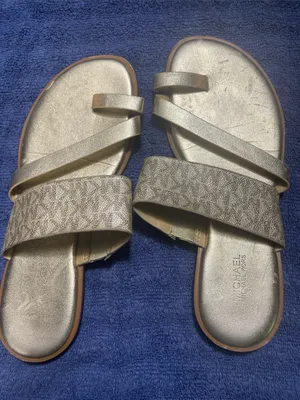 Michael Kors MK Gold Strappy Slide Sandals - Women's Casual Slip-On 7M thumbnail 4