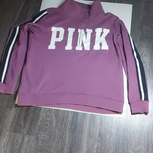 PINK Victoria's Secret Funnel Purple Logo Racer Stripe Zip Jacket. L Casual Preppy thumbnail 6