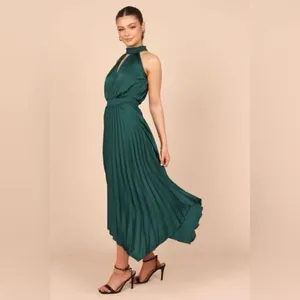 ✨Women Midi Dresses Green Sleeveless Halter Irregular High Waist Sz L Sundress✨ thumbnail 3