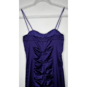 Vintage 1990s Cache Purple Satin Ruched Strapless Mini Dress XS thumbnail 14