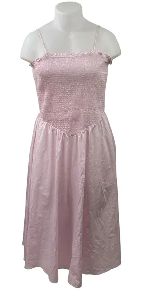 Glamorous Pink Sleeveless Smocked Ruffle Cami Camisole Midi A-Line Tank Dress 14 thumbnail 1