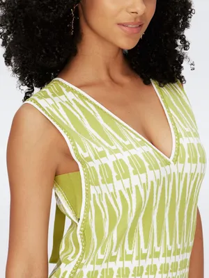 Diane von Furstenberg Reilly Dress Womens S Chartreuse Fringe Geometric thumbnail 2