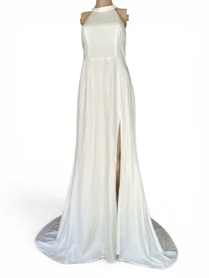 NWOT Radiant Adoration White Satin Lace Backless Halter Maxi Dress S thumbnail 5