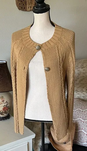 Vintage Jones, New York cable knit cotton two button open front sweater M thumbnail 1
