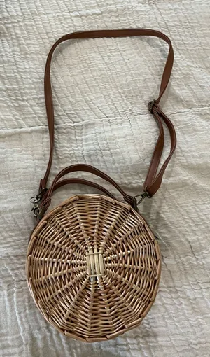 South Beach Woven Rattan Round Crossbody Purse thumbnail 1