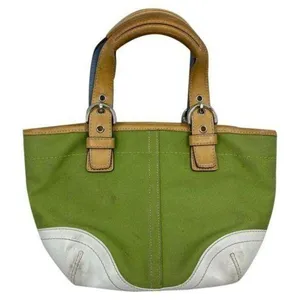 COACH Small Handbag Green White Tote Bag thumbnail 1