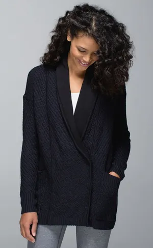 Lululemon Women’s Post Practice Cardigan Knit Sweater Longsleeve in Black XL thumbnail 1