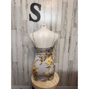 Windsor Floral Bodycon Mini Dress Womens Small Light Blue Yellow Ruched Cowl Nec thumbnail 4