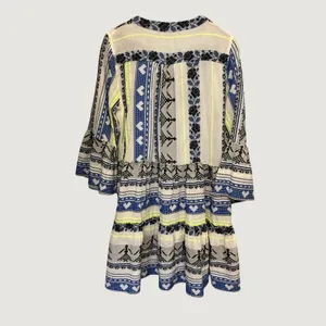 Devotion Twins Ella Dress Blue White Neon Yellow Embroidered Tiered Tunic Medium thumbnail 5