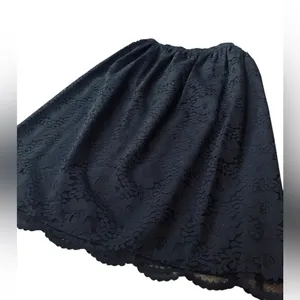 Shadows Vintage 80s Black Goth Witchy Dark Cottagecore Floral Lace Midi Skirt thumbnail 2