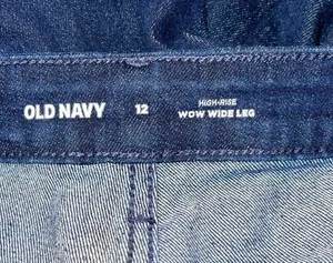 Old Navy WOW Wide Leg Jeans Womens 12 High Rise Dark Blue Denim Stretch Boho thumbnail 8