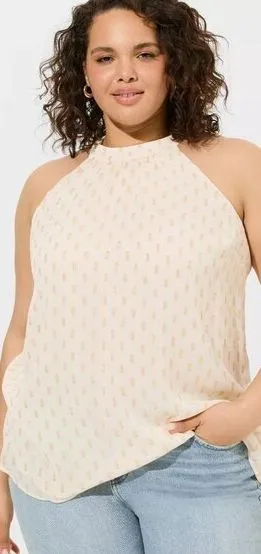 Torrid Chiffon Clip Dot Lurex Mock Neck Halter Sleeveless Top Size 2X NWT thumbnail 1