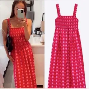 Zara Pink Polka Dot Shirred Summer Dress XS - NWOT thumbnail 2