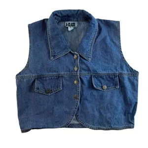 Vtg A-Class M Medium Jean Denim Vest‎ Collar Sleeveless Y2K 2000s Grunge Women’s thumbnail 1