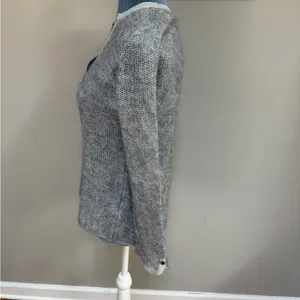 Ann Taylor petites medium silver grey angora wool sweater rhinestone button thumbnail 4