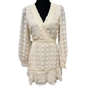 Lulus Might Be Magic Ivory Clip Dot Lace Long Sleeve Ruffle Mini Dress Small NWT thumbnail 5
