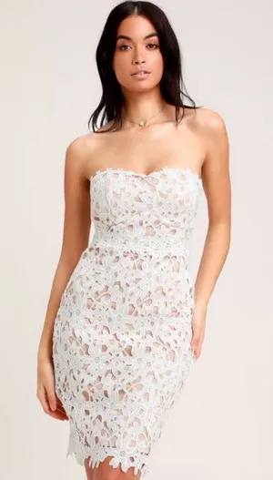 Lulu's Key to My Heart White Lace Strapless Bodycon Dress Size Small thumbnail 1