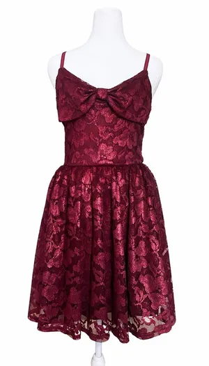 NWT American Rag Dress Medium Burgundy Sparkle Bow Lace Y2K Mini Party‎ Cocktail thumbnail 1