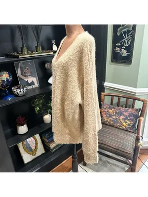 Aerie Teddy V-Neck Bouclé Sweater – Size Large – Cozy Texture & Relaxed Fit thumbnail 7