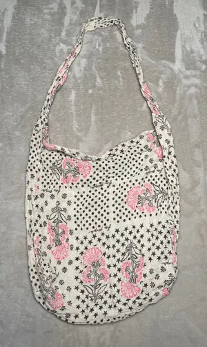 Free People Bag Gauze Hobo Tote Lightweight Bohemian‎ Patchwork Floral Cream thumbnail 1