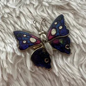 Vintage rainbow glitter butterfly pin, butterfly brooch, purple butterfly pin thumbnail 4