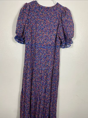 SAYLOR Blue Multi Floral Puff-Sleeve Maxi Dress Size L 90% Viscose thumbnail 7