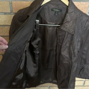 Vintage Christine Phillipe Chocolate Brown Studded Full Zip Jacket Womens Size 2 thumbnail 4