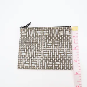 Womens Coin Pouch Slate Gray Grain Leather Textured Basket Weave Card Holder thumbnail 3