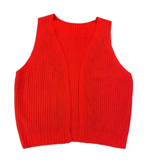 Red Knit Sweater Vest Sleeveless Open Front Longline Layering Preppy thumbnail 1