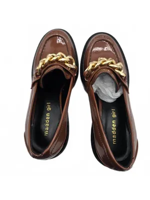 Madden Girl Brown Patent Leather Platform Heeled Loafers Shoes Chunky Size 7.5 thumbnail 9