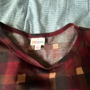 LuLaRoe Carly Women's Swing Dress Geometric Brick Red Squares Small thumbnail 3