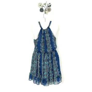 SUNDANCE Catalog Python Snake Print Lined Halter Dress Size Small Blue Ruffles thumbnail 4