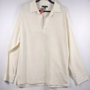 Banana Republic Cream Linen Blend Embroidered Split Neck Tunic Top‎ Womens L thumbnail 3
