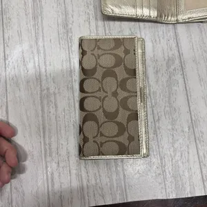 Coach turn lock Signature Brown Tan Gold Wallet With Insert thumbnail 8