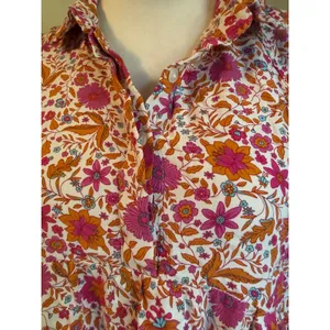 Natural Life Floral Tiered Boho Mini Dress Pink Orange Rayon Small whimsi dainty thumbnail 4