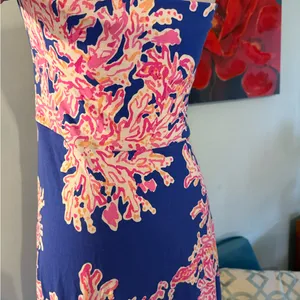 Lilly Pulitzer Lolita strapless midi dress Blue Pink SIZE M Medium Padded Chest thumbnail 3