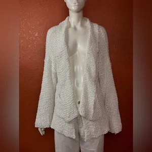 POL - Ivory/Oatmeal Loose Weave Cozy Cardigan Size Medium. G#34 thumbnail 2