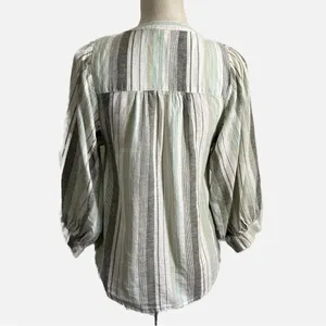 a.n.a Gray and Light Green Striped Linen V-Neck Pullover Blouse Women’s Size XS thumbnail 3