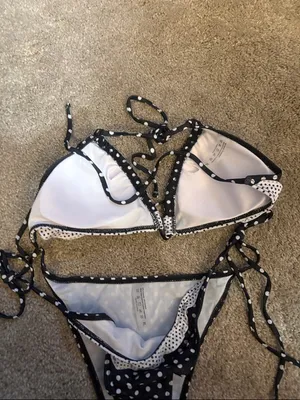 Amazon Black and White Polka Dot Tie Bikini Set size xl thumbnail 5