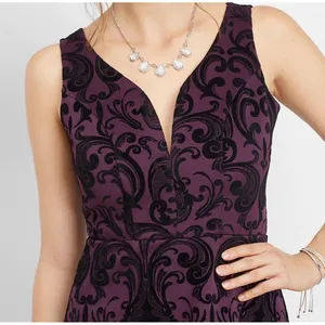 Maurices Damask Velvet Flocked High Low Dress XL Purple Cocktail Dark Romantic thumbnail 1