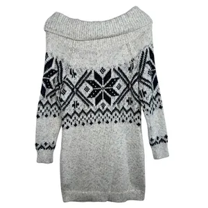 Abercrombie & Fitch Cream Black Fair Isle Long Sleeve Mini Sweater Dress Women M thumbnail 2
