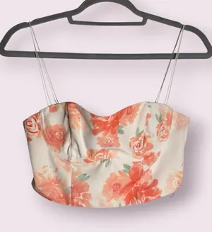 White Fox White and Peach Floral Underwire Crop Top Size XS thumbnail 1