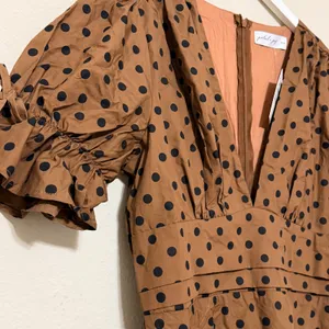 Petal & Pup Polka Dot Midi Dress Womens Large Brown Pinup Retro Brown‎ Black thumbnail 5