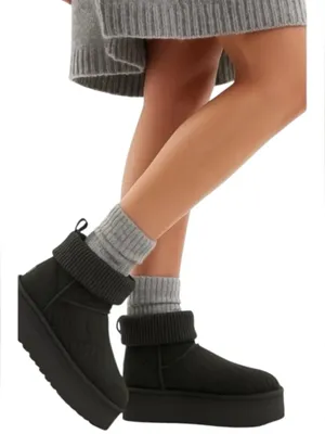 UGG NEW Classic Mini Platform Felted Black Sheepskin Boots, Black, size 12, NWO thumbnail 1