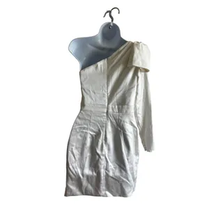 NWT IEENA Mac Duggal Mini Dress 6 White‎ One Shoulder Satin Bow Bridal #B865 thumbnail 4
