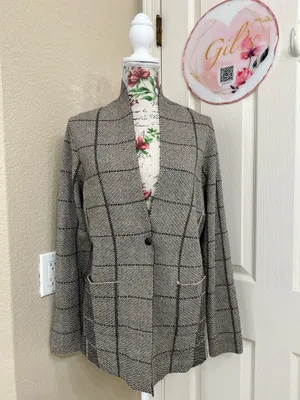 NIC+ZOE Taupe Plaid Sweater Blazer size L thumbnail 2