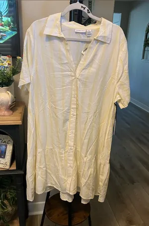 Sincerely Jules Yellow and White Striped Shirt Dress thumbnail 1