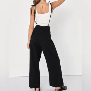 Lulu’s What a Wonderful Day Black Tie-Strap Overall Cotton Jumpsuit thumbnail 3