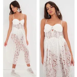 For‎ Love & Lemons Romi White Floral Eyelet Midi Dress XS thumbnail 2
