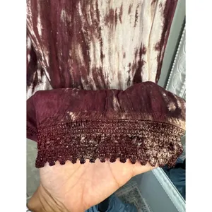 Lapogee Burgundy Tie Dye Embroidered Lace Trim Boho Top Free Size thumbnail 4